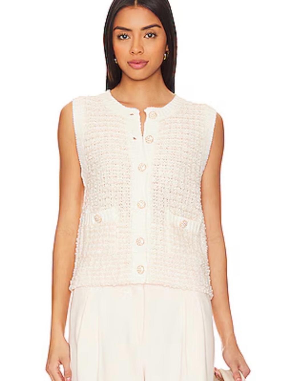 Heartloom Cream Sleeveless Bouclé Button Vest
